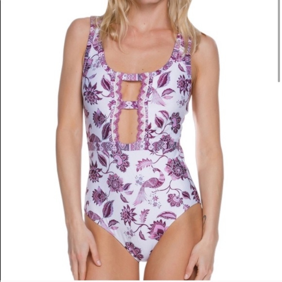 BECCA Other - BECCA Purple Paisley Floral Boho One Piece Swimsuit Swimwear Size Large